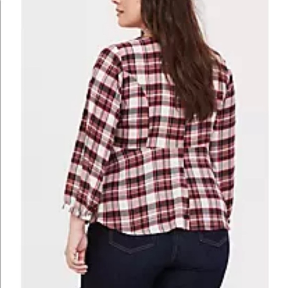 TORRID Red Plaid Georgette Tie Front Blouse Top 2X - Picture 2 of 14